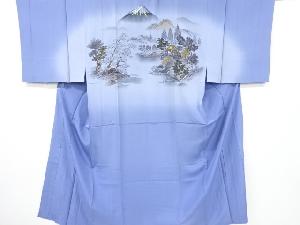 アンティーク　水車小屋風景模様男物長襦袢